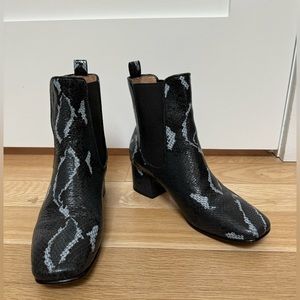 No.6 BRISTOL Leather Chelsea Ankle Boots Booties with Snakeskin Animal print 36